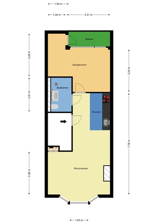 Floorplan - Schoonderloostraat 195, 3024 TT Rotterdam